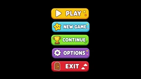 Game menu animated colorful UI buttons with icons clicking sequence 4k dark.. Stock Footage 341906243