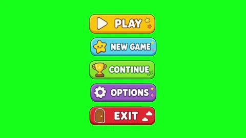 Game menu animated colorful UI buttons with icons clicking sequence 4k chro.. Stock Footage 341906255