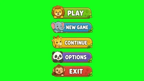 Game menu animated cute animal characters UI buttons list bouncing 4k chrom.. Stock Footage 341906244