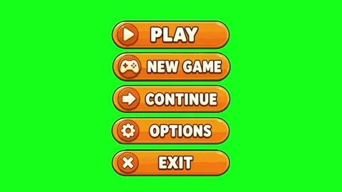 Game menu animated orange UI buttons with icons clicking sequence 4k chroma.. Stock Footage 341906256
