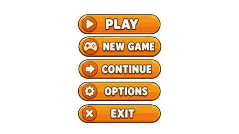 Game menu animated orange UI buttons with icons clicking sequence 4k isolat.. Stock Footage 341906268