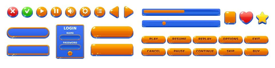 Game menu interface, ui buttons, glossy elements Stockillustratie