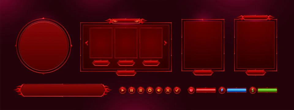 Game menu interface ui elements, buttons, bars set Stock Illustration