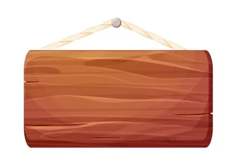 Game menu wooden frame, panel textured with rope hanging plank in cartoon style Stock Illustration