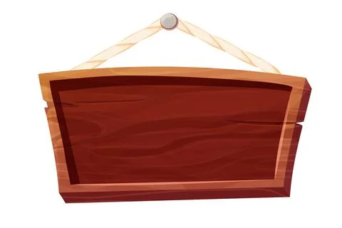 Game menu wooden frame, panel textured with rope hanging plank in cartoon style Stock Illustration