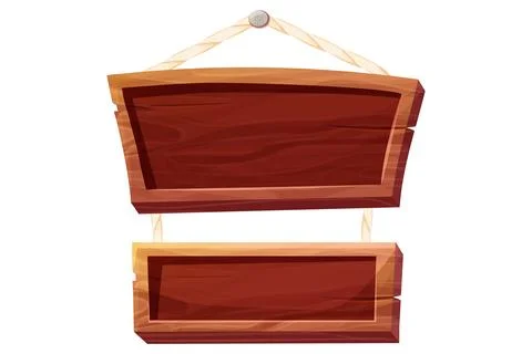 Game menu wooden frame, panel textured with rope hanging plank in cartoon style 스톡 일러스트