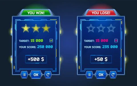 Game menu you win and lose space gamer glow panel 스톡 일러스트