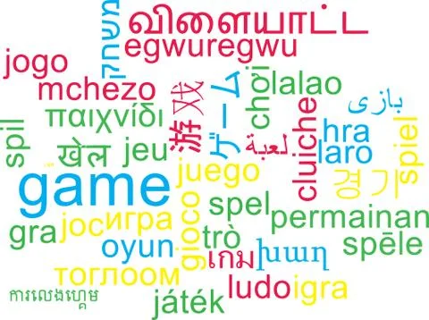 Game multilanguage wordcloud background concept Stock Illustration