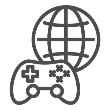 Game on network line icon. Game pad and globe vector illustration isolated on Stock Illustration