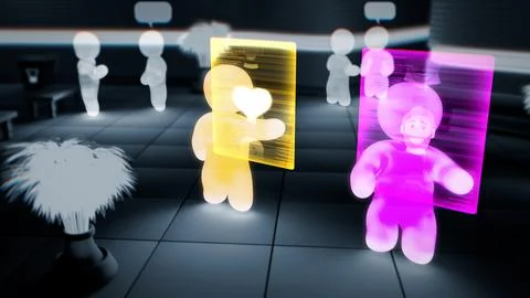 Game or metaverse avatars of users using dating app - industrial 3D rendering Stock Illustration