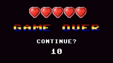 Game over 8-bit hearts continue black full イラスト素材