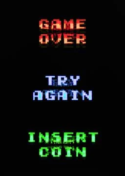 Game over 8bit ear try again insert coin Illustrazione stock