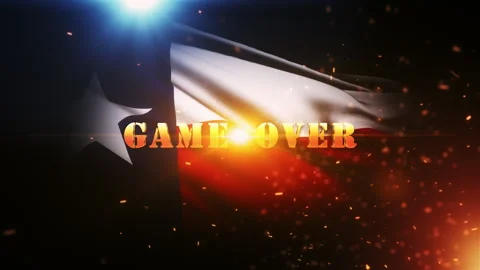 Game Over abstract cinematic title with US Texas flag Stock Footage 241377050