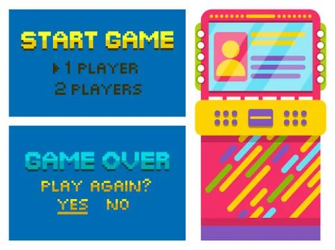 Game Over and Start Pixel, Vintage Arcade Machine Stock Illustration