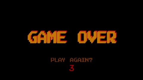 Game over animation text on 8 bit retro game black background.  Stock Footage 317810113
