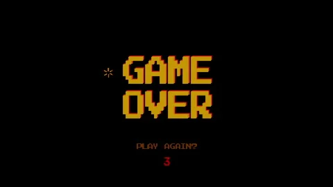 Game over animation text on 8 bit retro game black background.  Stockbeeldmateriaal 317810281