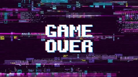 Game over fantastic computer background with glitch noise retro effect vector Stock Illustration