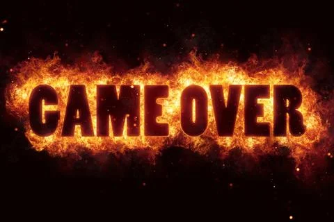 Game over fire text flame flames burn burning hot explosion Stock Illustration