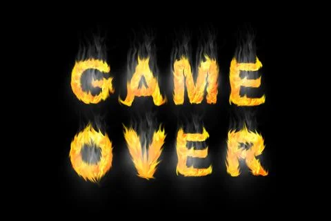 Game over fire text flame flames burn burning hot explosion Stock Illustration