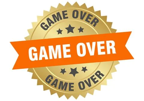 Game over. game over round orange and gold label isolated on transparent ba.. Ilustração Stock