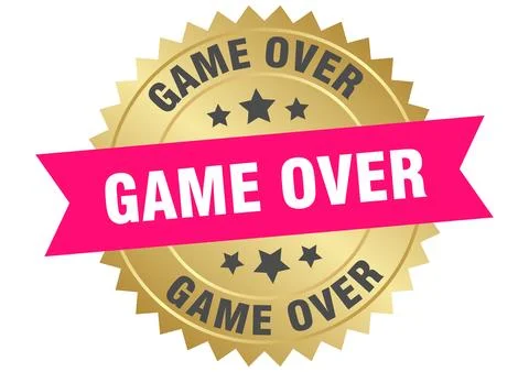 Game over. game over round pink and gold label isolated on transparent back.. Ilustração Stock