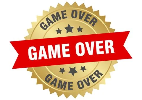 Game over. game over round red and gold label isolated on transparent backg.. Ilustração Stock