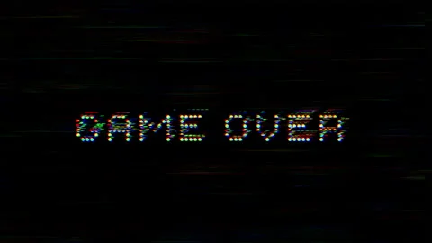 Game over glitch glitching text on black background signifies virtual demise. Stock Footage 313388042