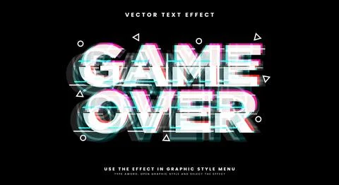 Game Over Glitch Style 3D Editable text effect Template Stockillustratie