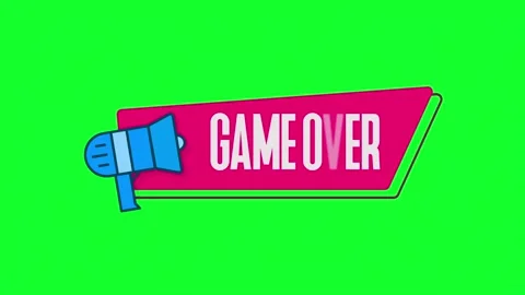 Game over megaphone with speech bubble text on animation. Retro, colorful video Stock Footage 153856543