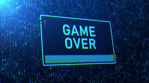 Game Over Notification on computer program glitch and tv screen background Stock Footage 196933156