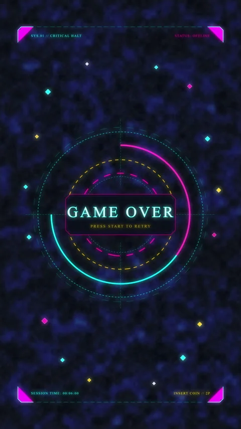 Game over pixel animation loop neon retro arcade glitch background Stock Footage 346543250