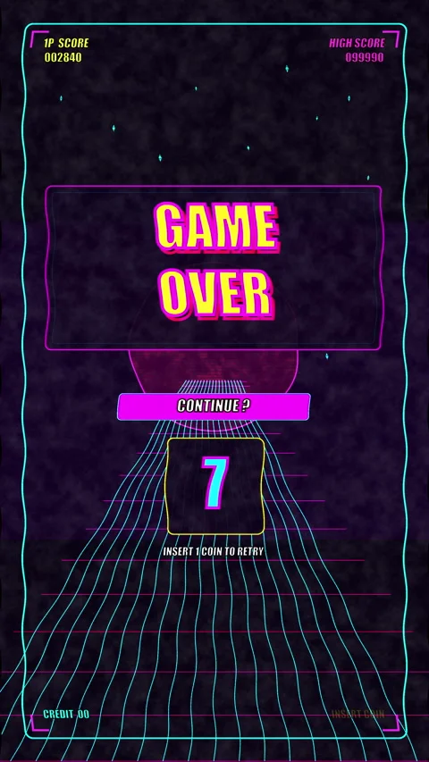 Game over pixel art arcade screen retro neon glitch video animation Stock Footage 346738311