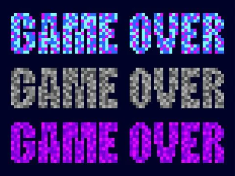 Game over, pixel art. Pixel text informing about the loss in the game. Text i Stock Illustration