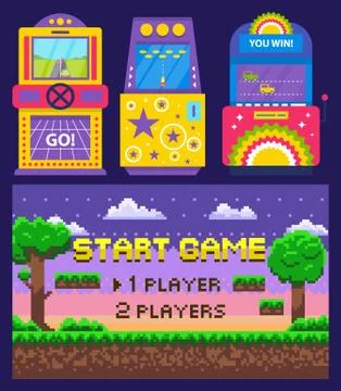 Game Over Pixel Game, Arcade Game Machines Vector Illustration