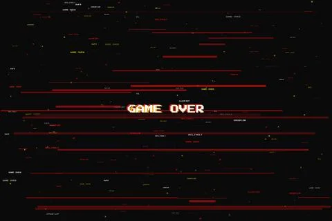Game Over Pixel Glitch Effect Typography Gaming Screen Illustrazione stock