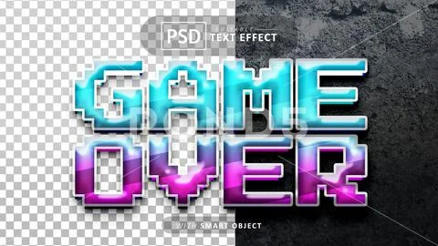 Game over pixel text - editable 3d font effects PSD Template