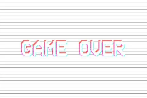 Game Over pixel text, glitch effect background, rgb shift Stock Illustration