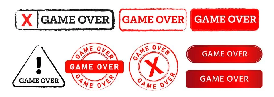 Game over rectangle triangle circle stamp and button sign defeat failure gamer Stock Illustration