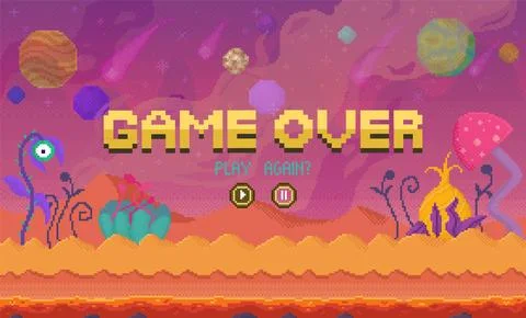 Game Over Screen with Alien Landscape and Outer Space Background 스톡 일러스트