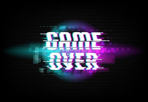Game over screen digital glitch vector background 스톡 일러스트