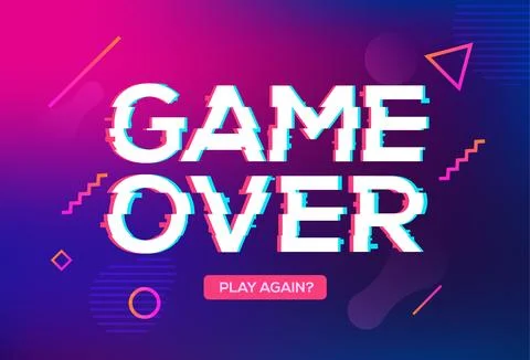 Game over screen glitch video retro pixel background. Game over glitch screen Stock Illustration