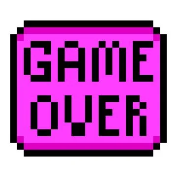 Game over screen menu button label pixel art style icon pink square design Stockillustratie