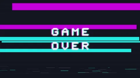 Game over text on 8 bit pixel glitch effect animation Stock Footage 337091615