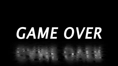 Game Over text animation with digital glitch effect and reflective surface Stock Footage 338003980