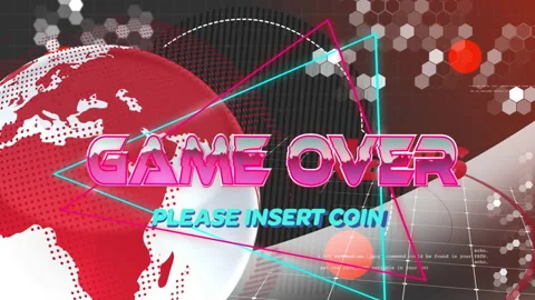 Game over text animation over digital globe and geometric shapes background Stock Footage 303793022
