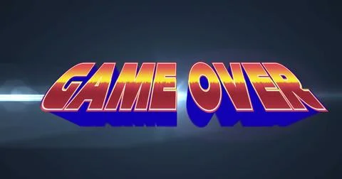 Game over text banner with shadow effect against light trail on blue background Stock Illustration