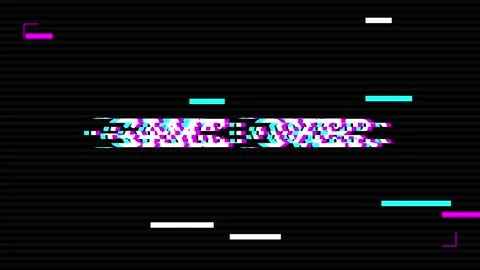 Game Over text with digital glitch effect on black background Stock Footage 345207274