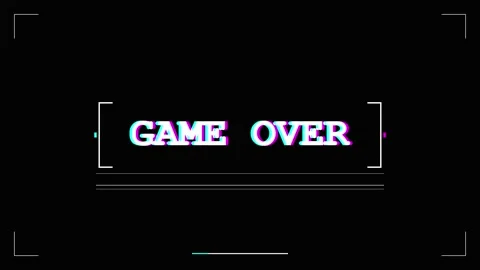 Game over text with digital glitch effect on black background Stock Footage 345207435