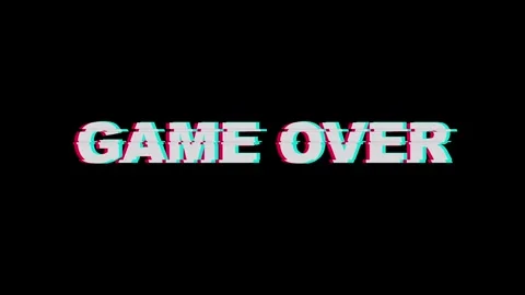 Game over text message with colorful digital glitch effect against black Stock Footage 347758887