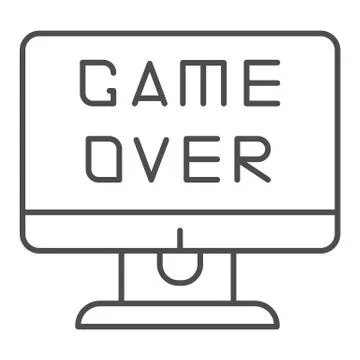 Game over text on screen thin line icon. End of a game vector illustration Stock Illustration